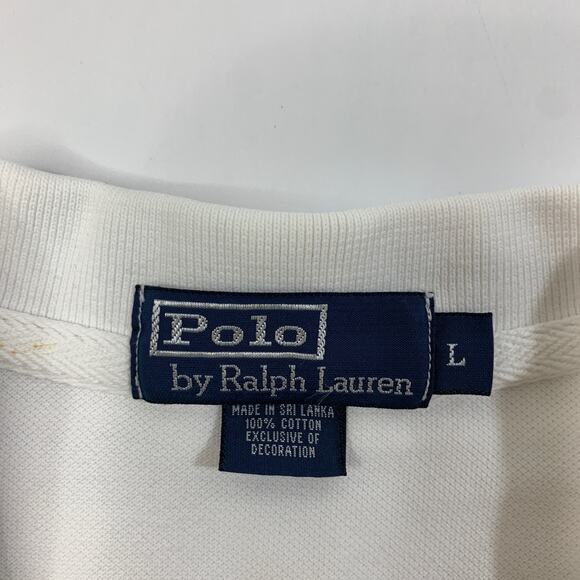 Polo Ralph Lauren Shirt Mens L Large White Cotton Big Pony Neck Stole Feature - Picture 6 of 12